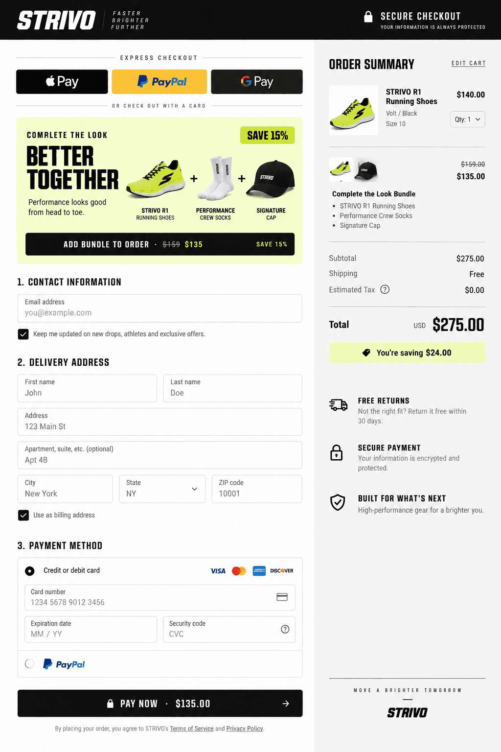 STRIVO sneaker checkout built with Alpha Checkout