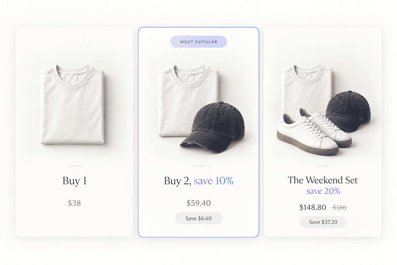 Tee, cap and sneaker set with a tiered bundle offer and saving