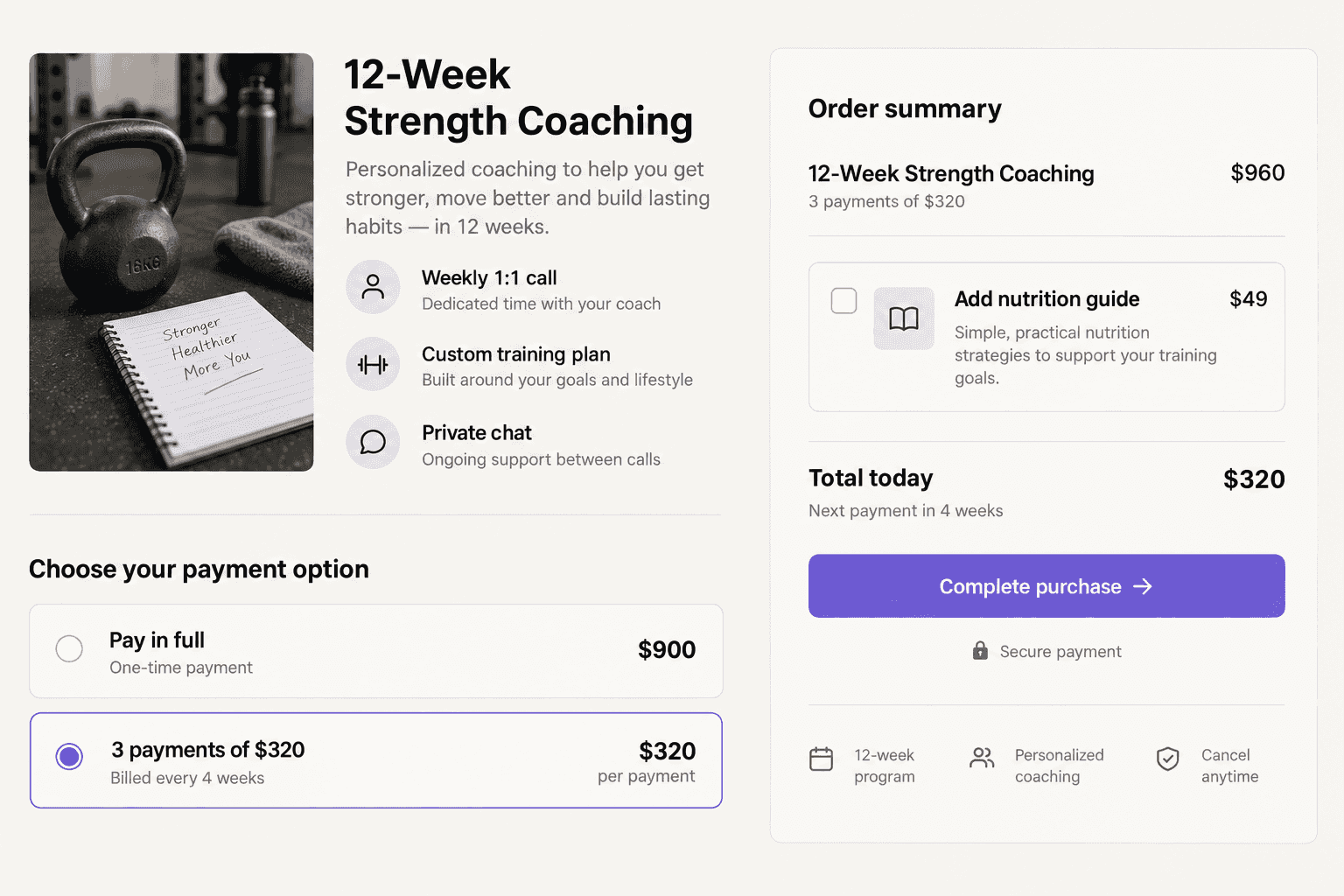 Illustrative coaching program checkout