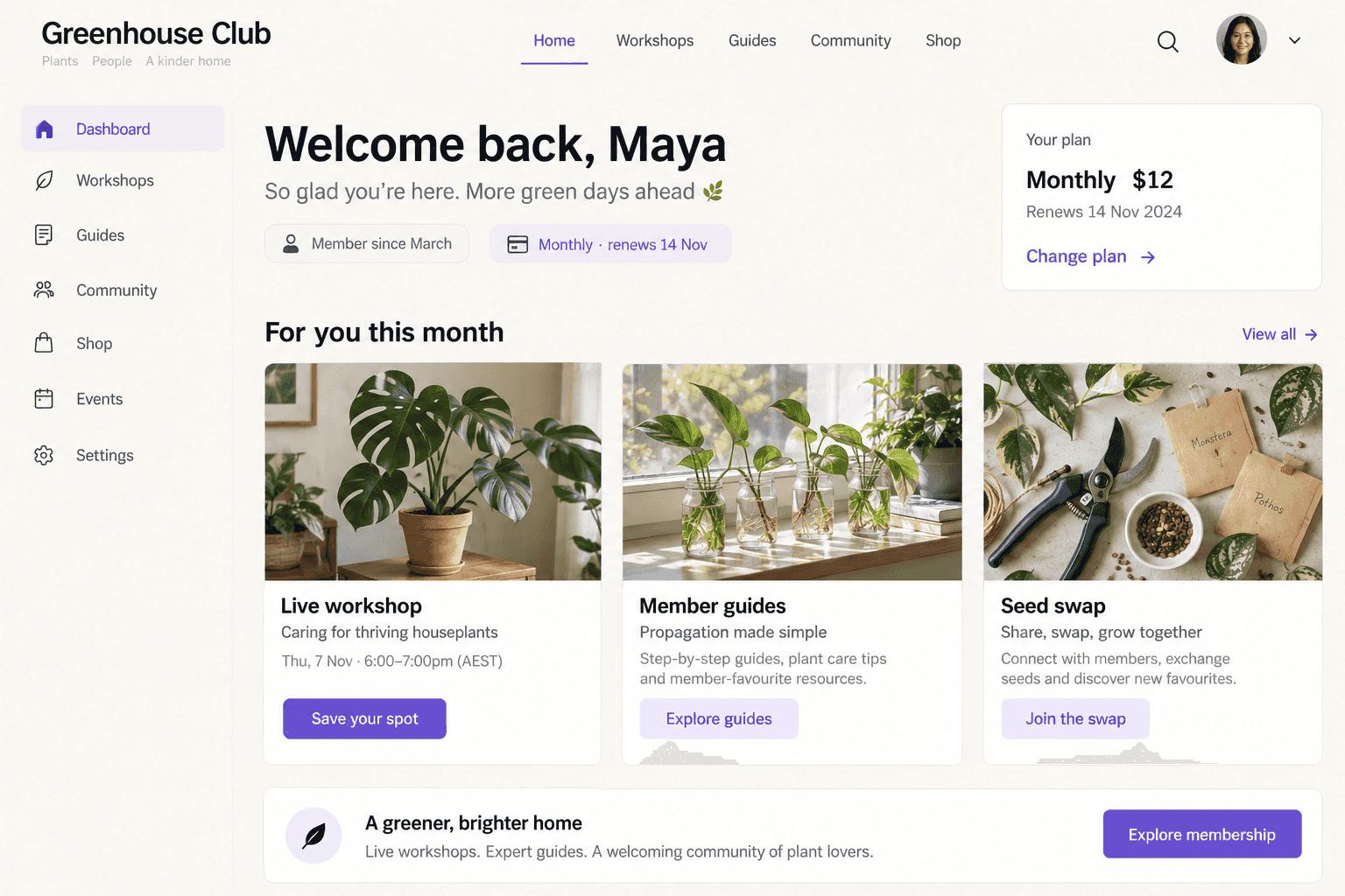 Illustrative paid membership portal