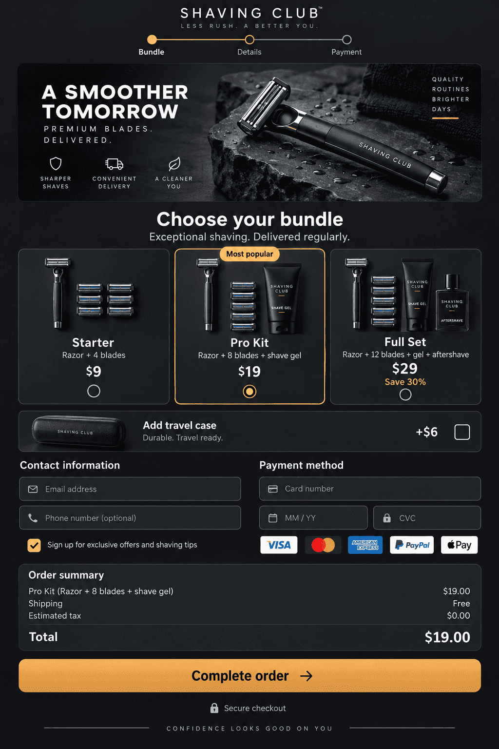 Shaving Club bundles checkout