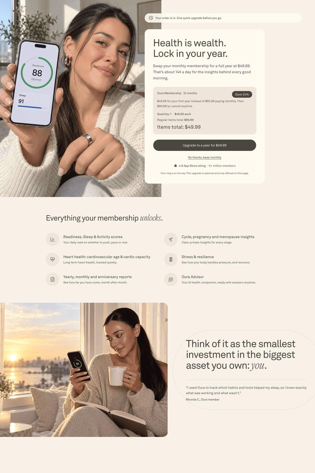 Oura influencer funnel upsell page