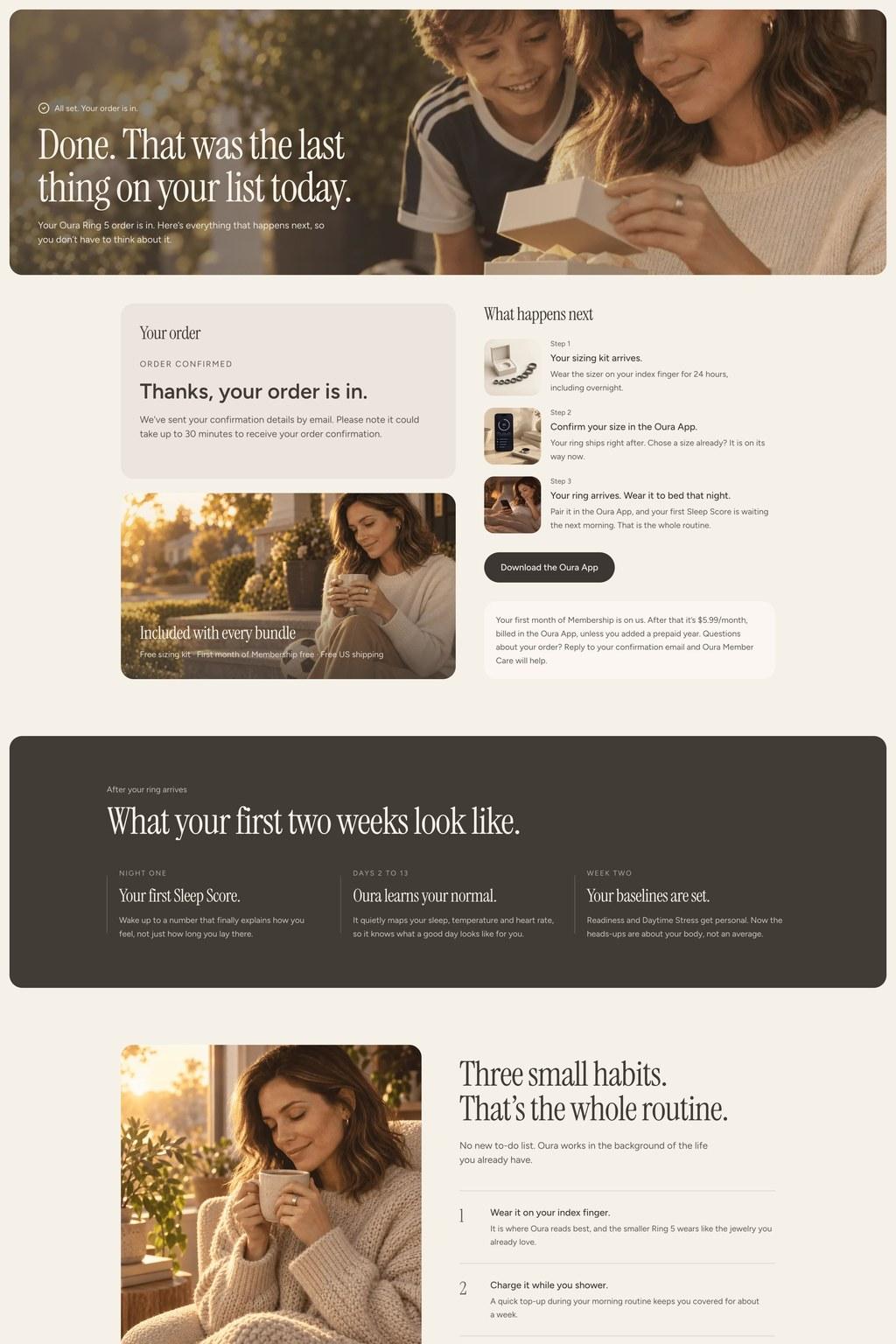Oura mom funnel thank-you page