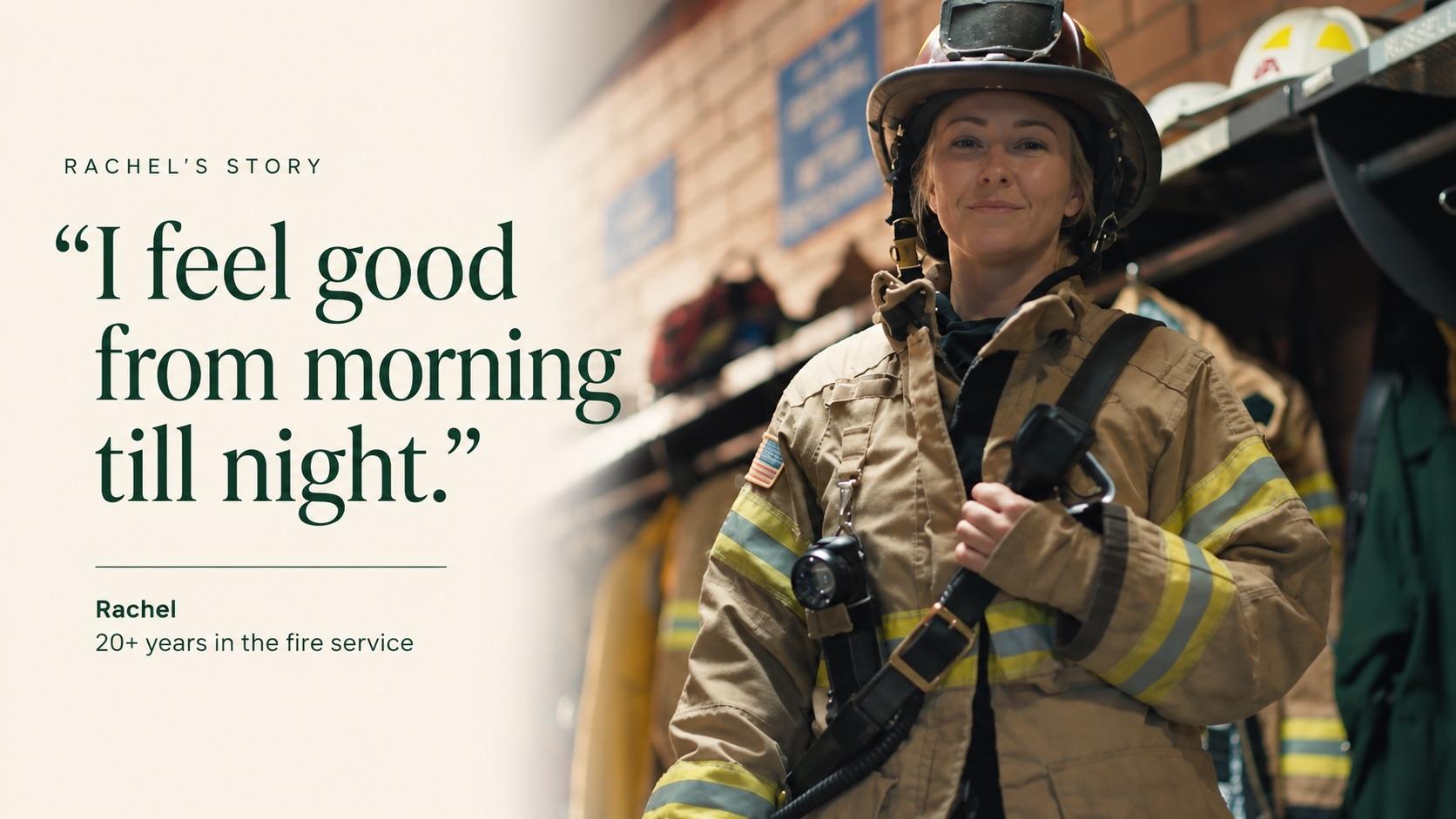 AG1 energy support ad following Rachel B, a firefighter and AG1 member