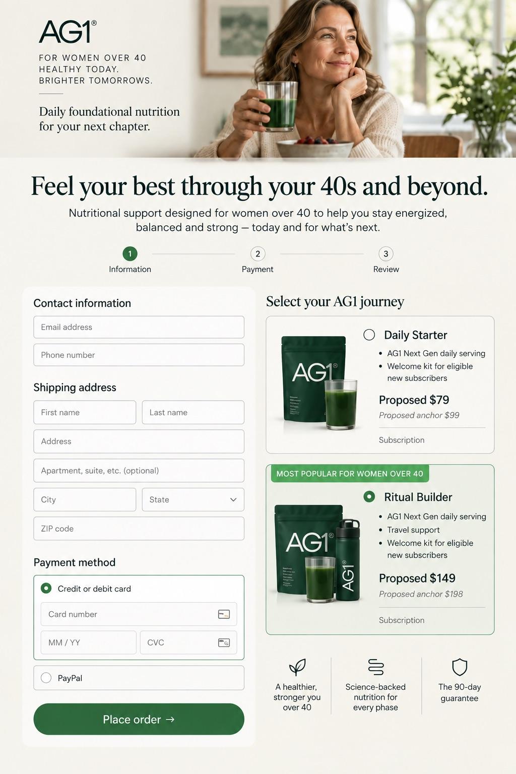 Midlife funnel checkout page