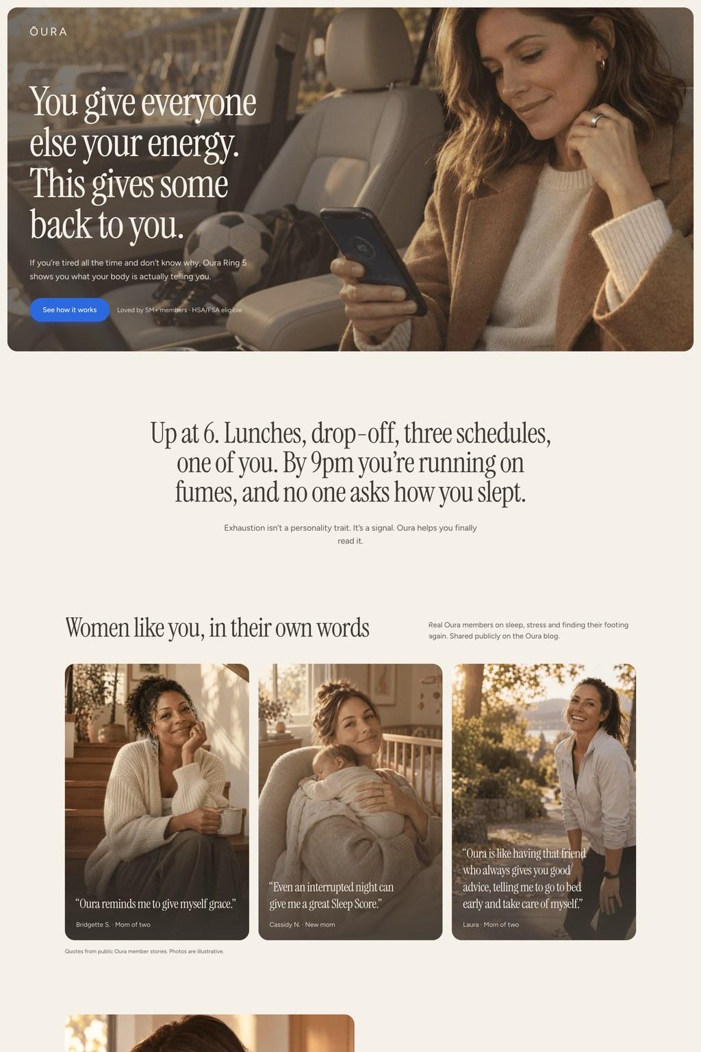 Oura mom funnel landing page