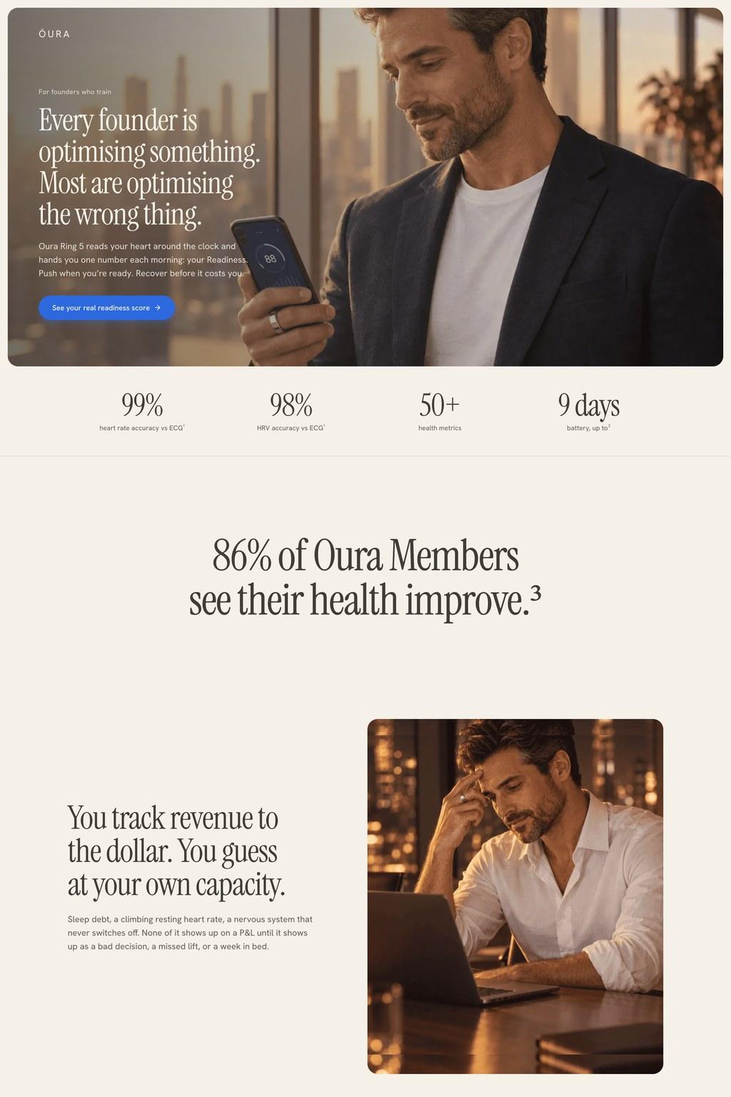 Oura peak performance funnel landing page