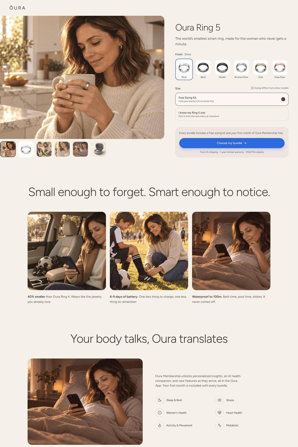 Oura mom funnel product page