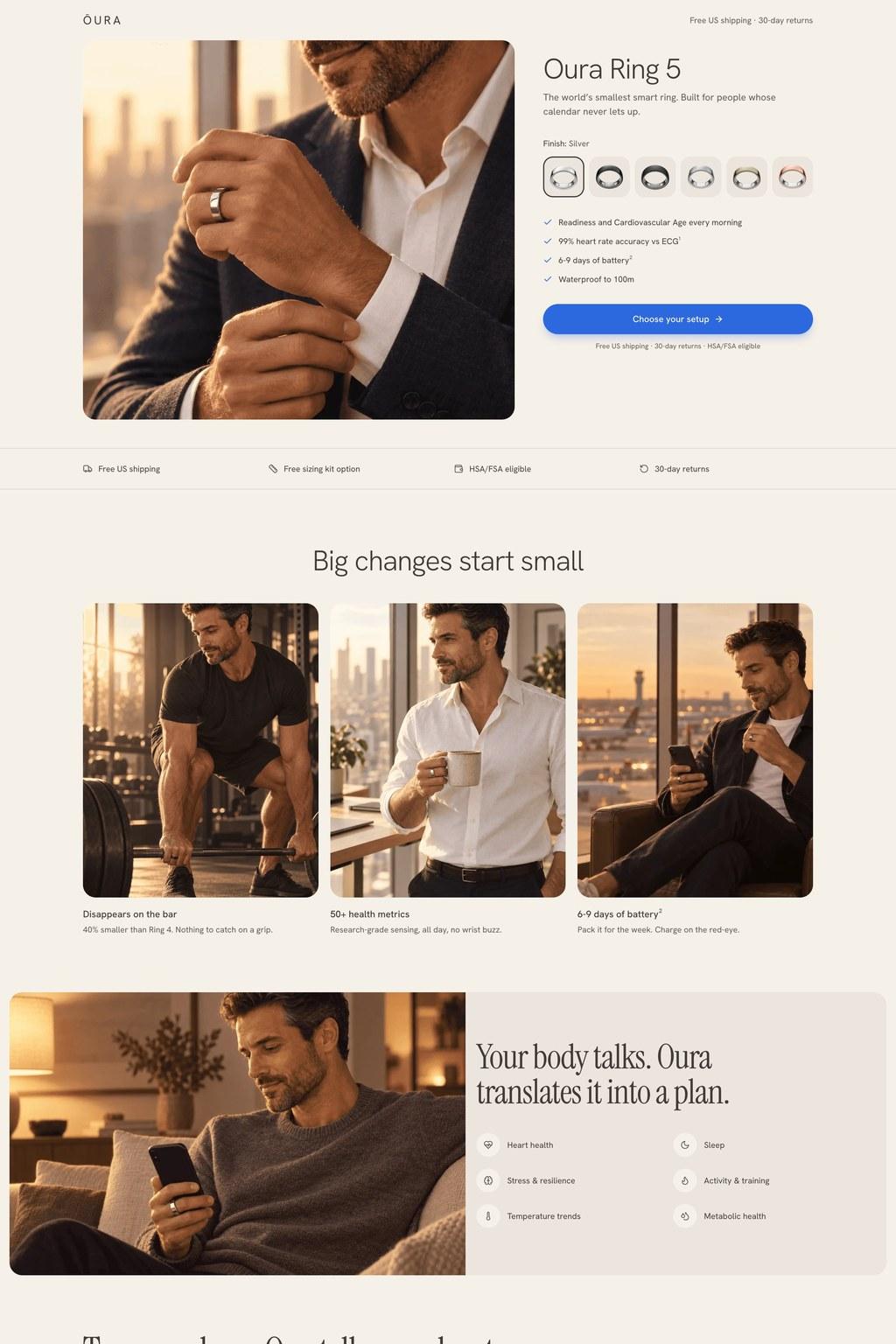 Oura peak performance funnel product page