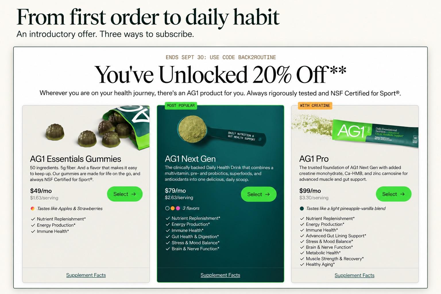 AG1 subscription offer with free shipping, guarantee and welcome kit