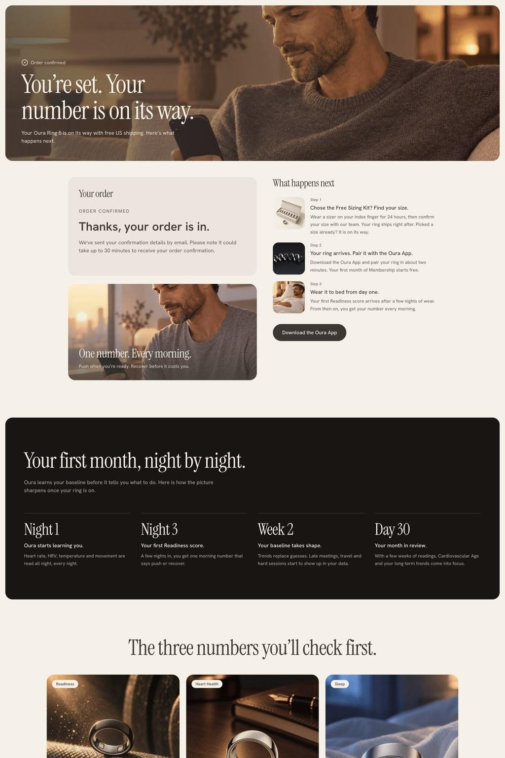 Oura peak performance funnel thank-you page