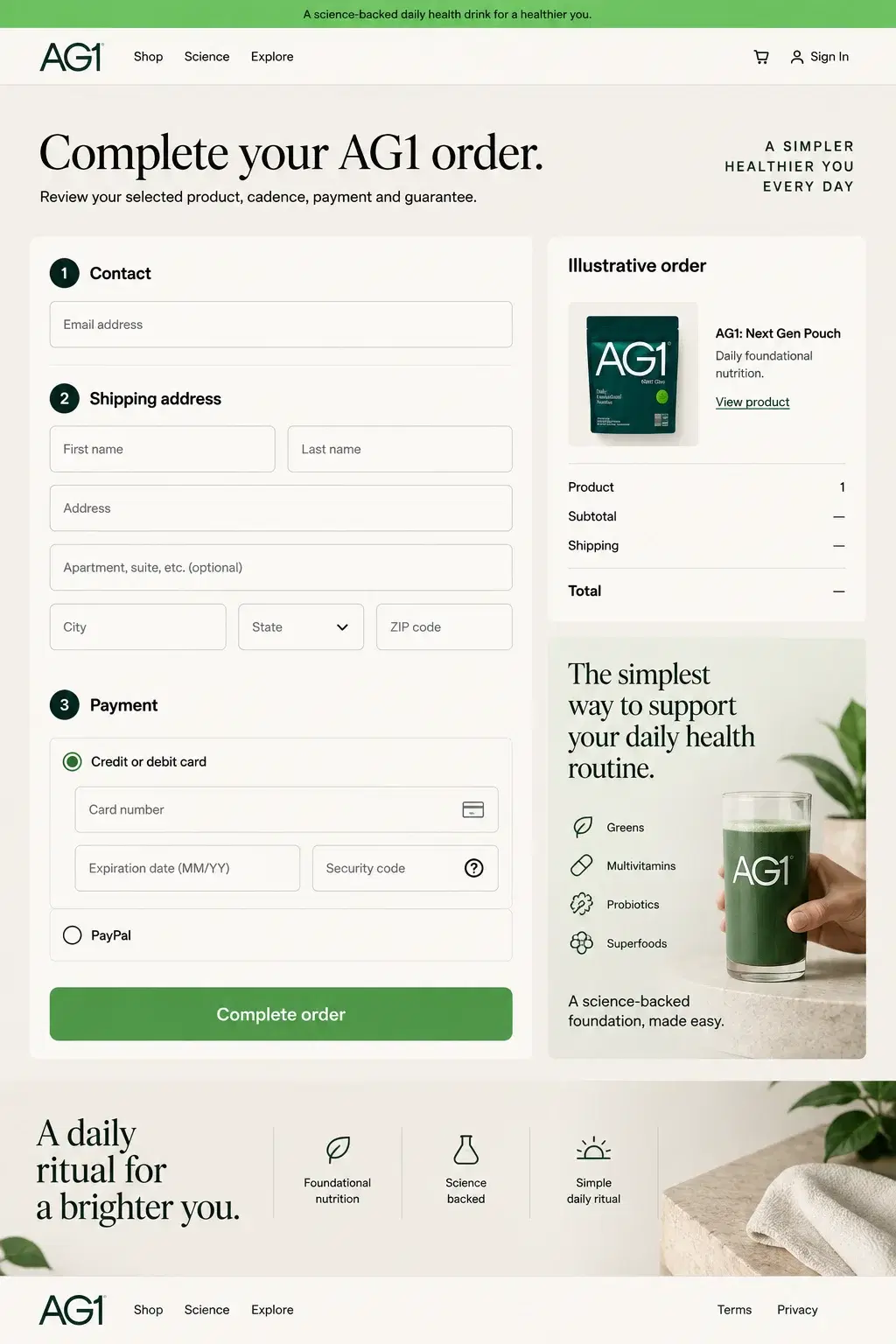 AlphaWeb-built checkout wired to Stripe and PayPal